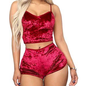 Velvet 2 Piece Crop Top & Short Sleepwear Set